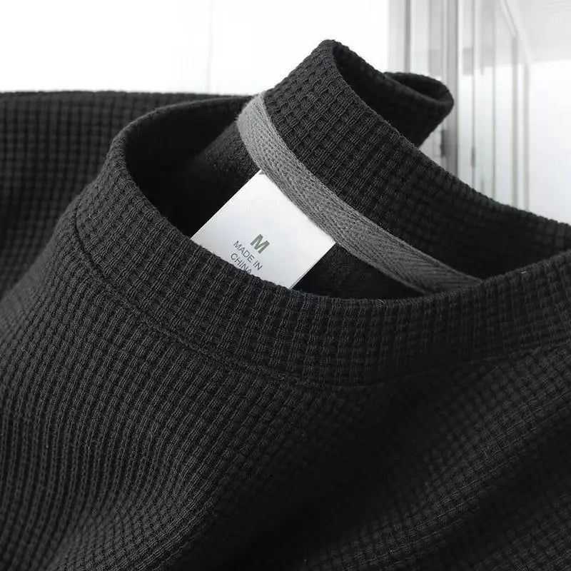 Men's Summer Waffle Knit Round Neck T Shirt Breathable Casual