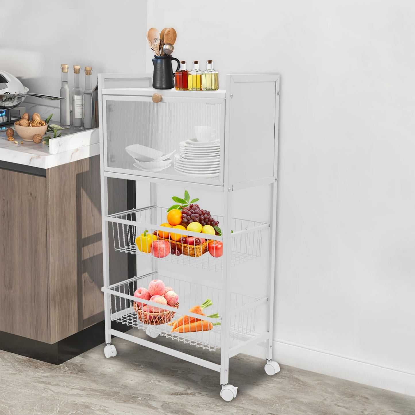 Four-Tier Kitchen Storage Rack With Brake Casters Organizer