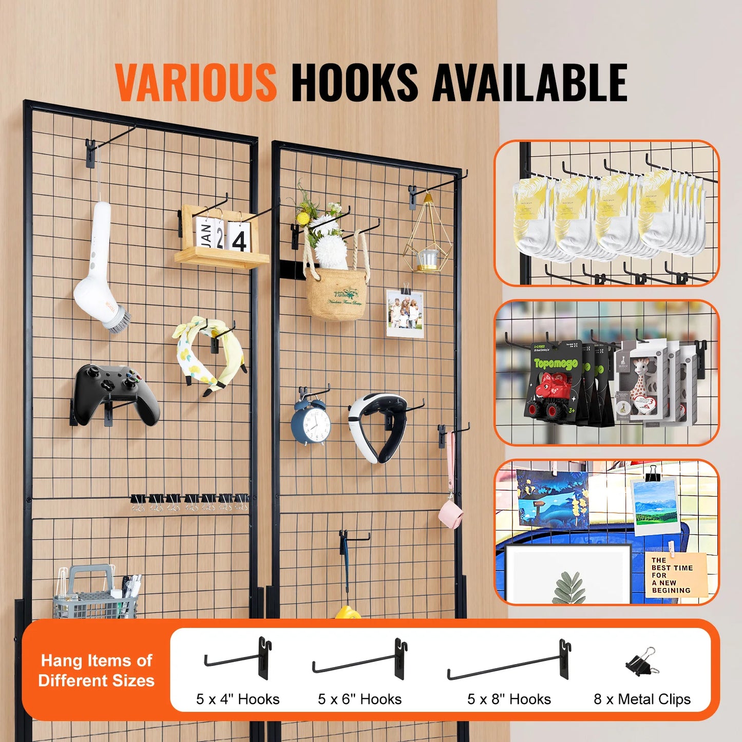 SucceBuy Grid Wall Panels Display Rack With Hooks Art Shows