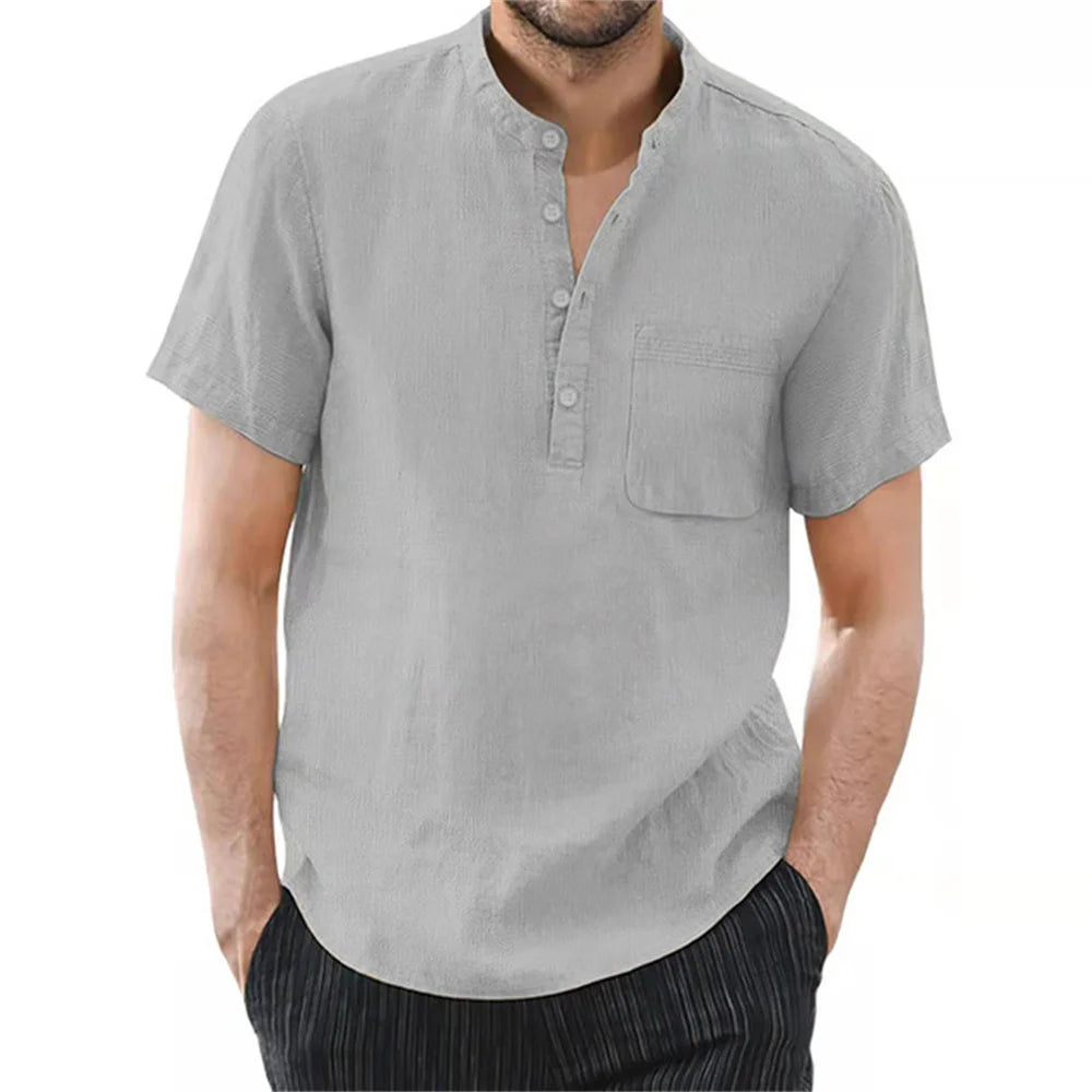 Men's Short Sleeve Cotton Linen T Shirt Casual Breathable Summer