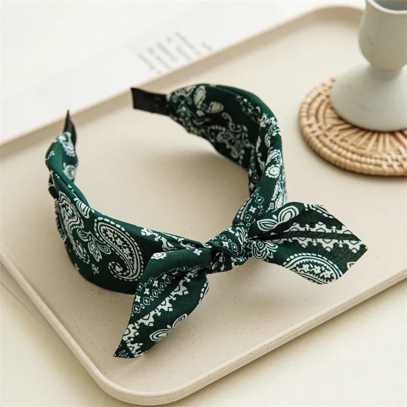 Paisley Bandana Headband for Women Knotted Bow Hair Accessory