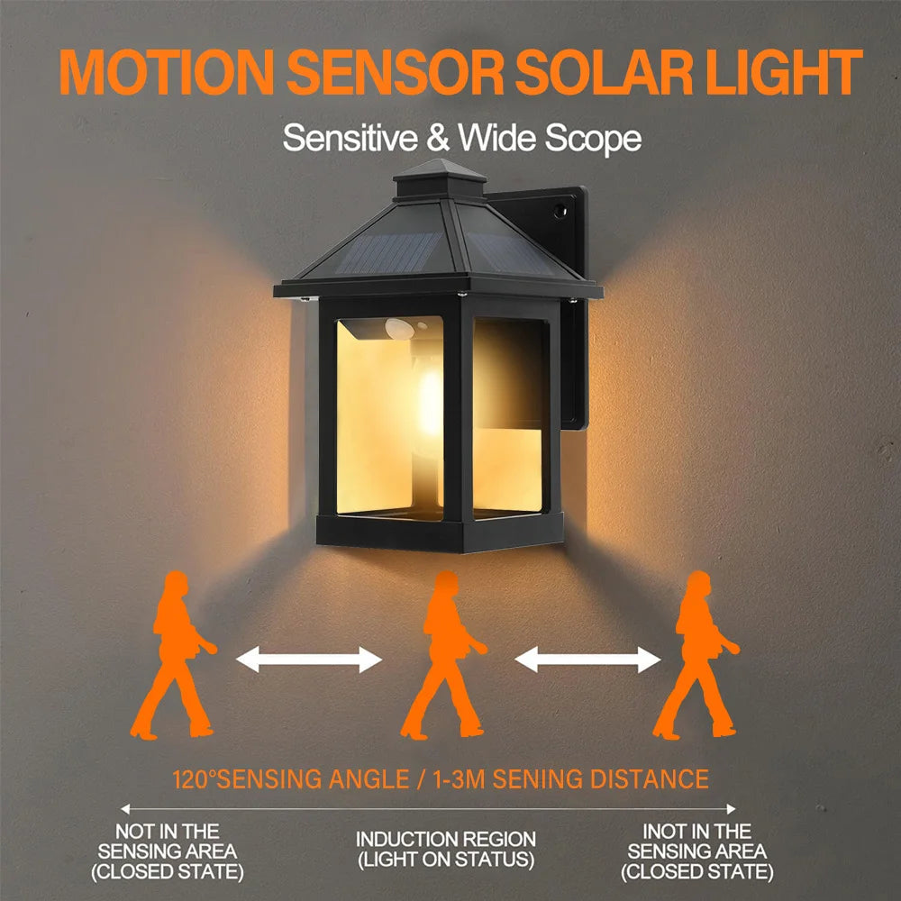 2X Solar Wall Lamp Outdoor Waterproof Wall Mounted Design Vintage Garden Lamp Security Lights Patio Fence Yard Decking Stairway