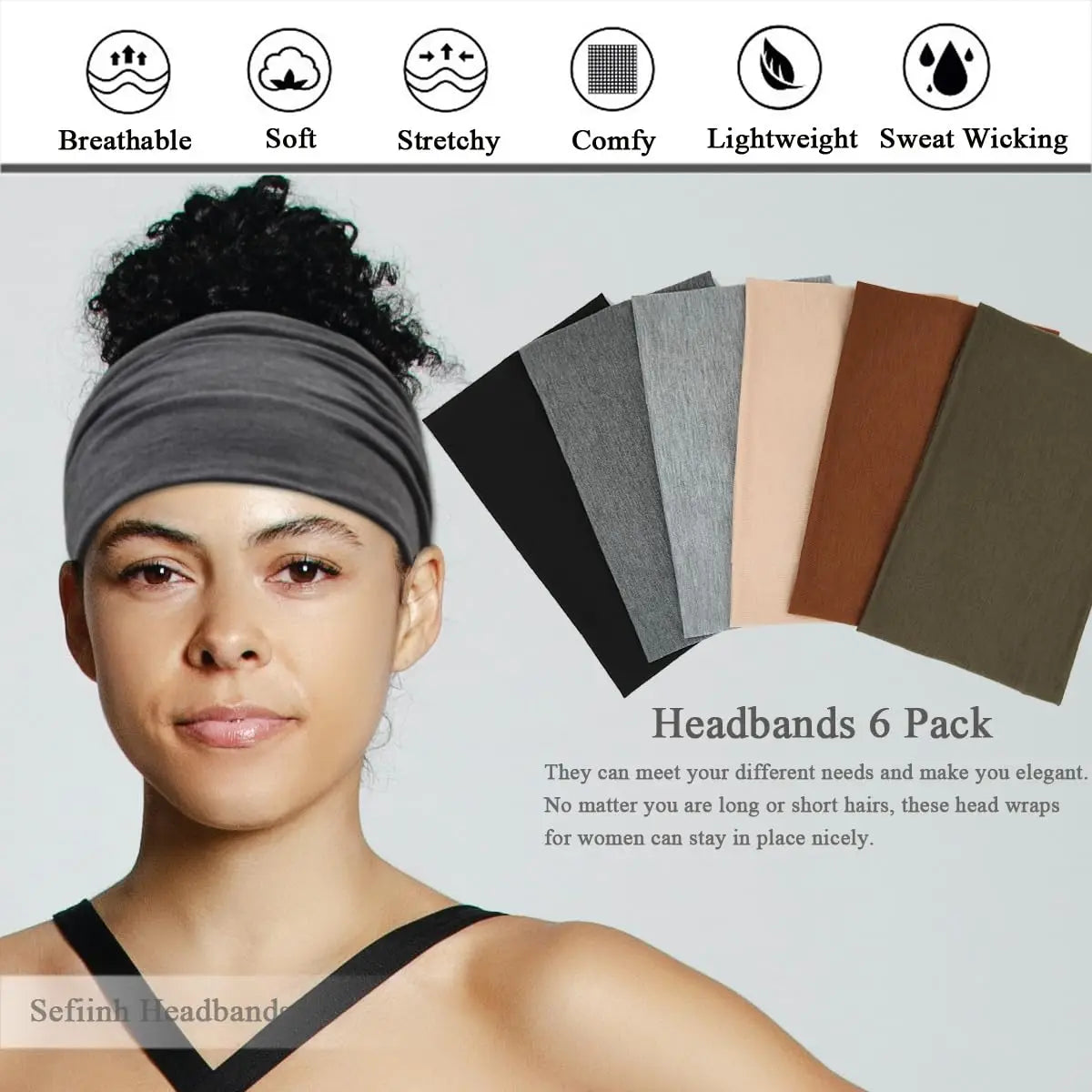 Wide Boho Stretch Headbands For Women Turban Style Six Pack
