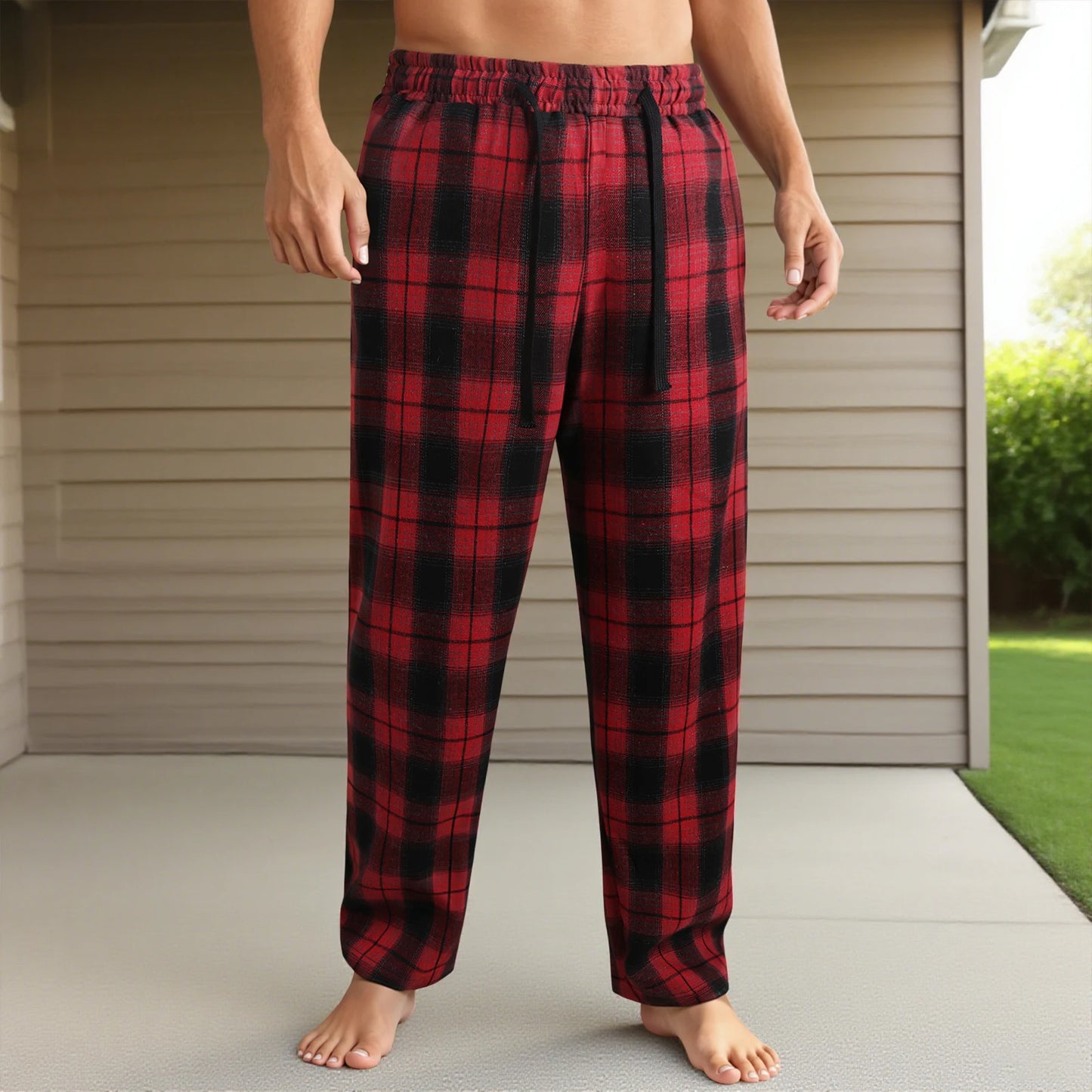 Men's Checkered Lounge Pants With Adjustable Drawstring Waistband