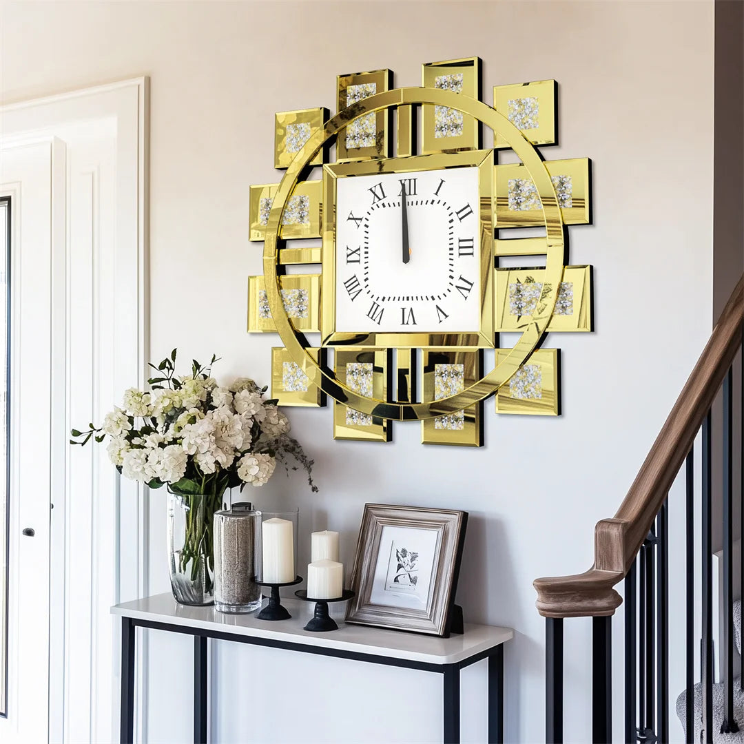 Decorative Crystal Crushed Diamond Inlay Battery Operated Wall Clock