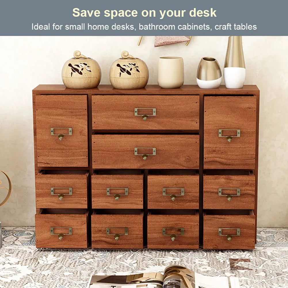 Wooden Apothecary Cabinet With Label Slots And Metal Handles