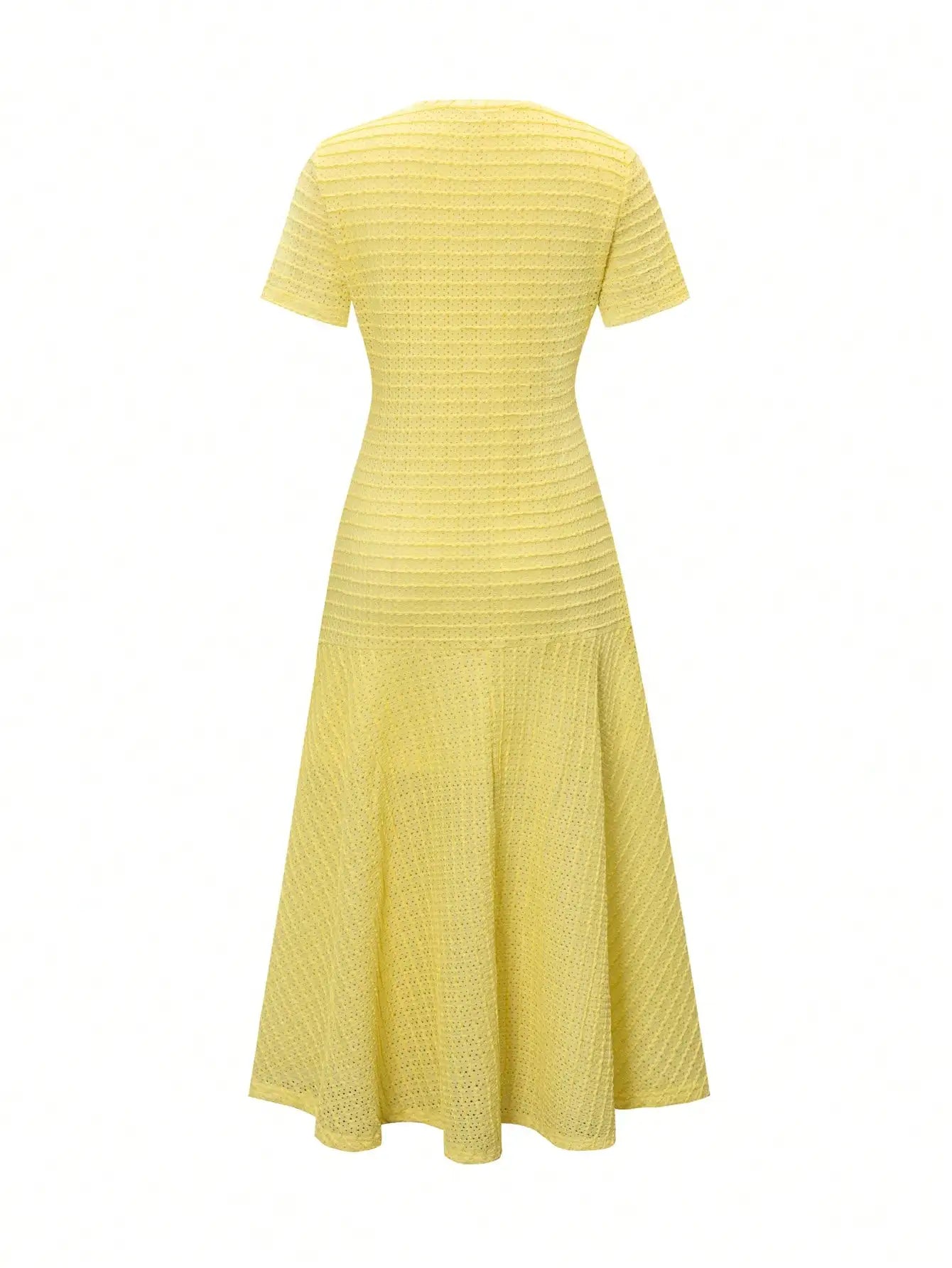 Textured Knit Dress With Front Buttons And Faux Pockets