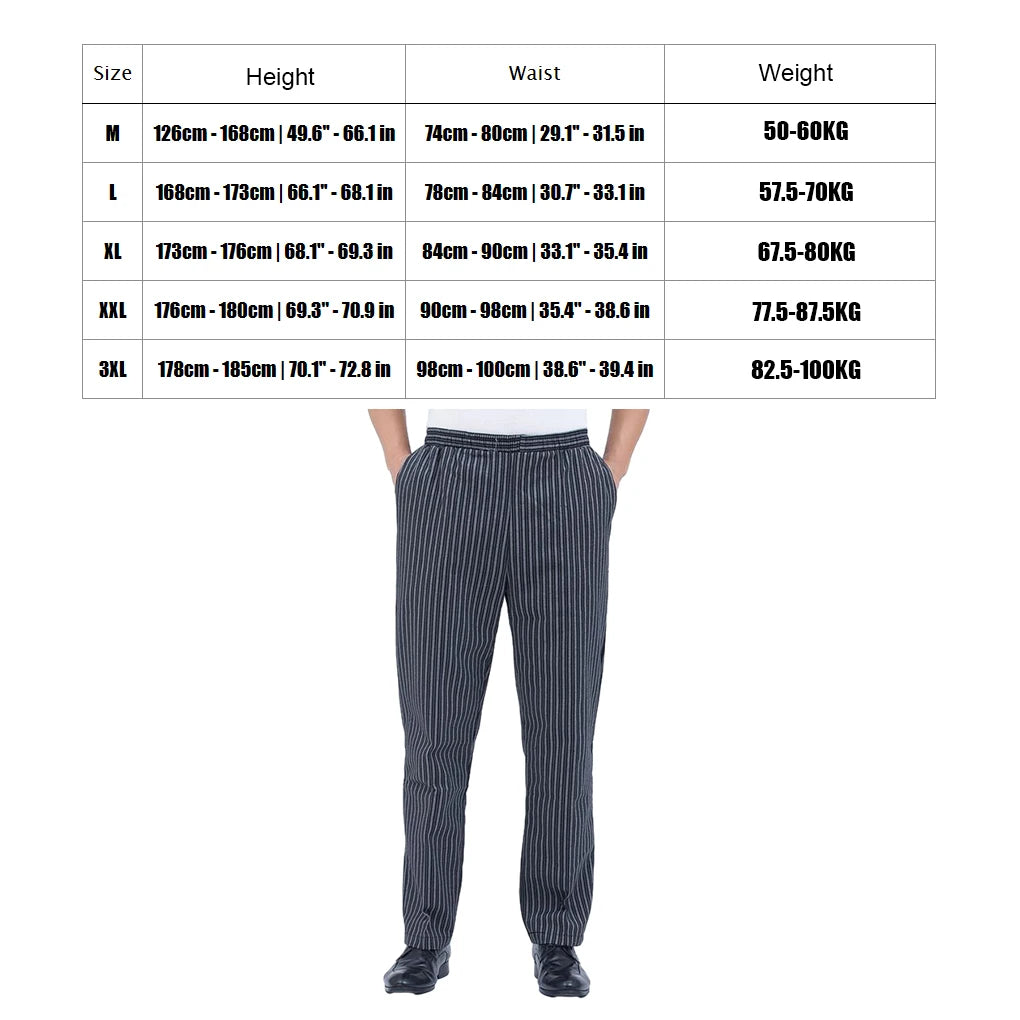 Elastic Waist Striped Chef Pants Men S Work Uniform For Restaurant Kitchen Wide Application