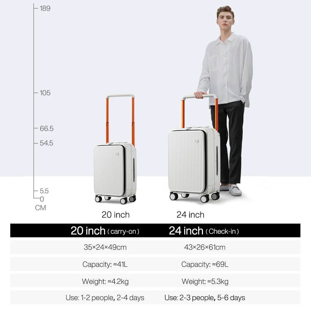 Mixi Front Laptop Pocket Luggage With Wide Handle Aluminum Frame