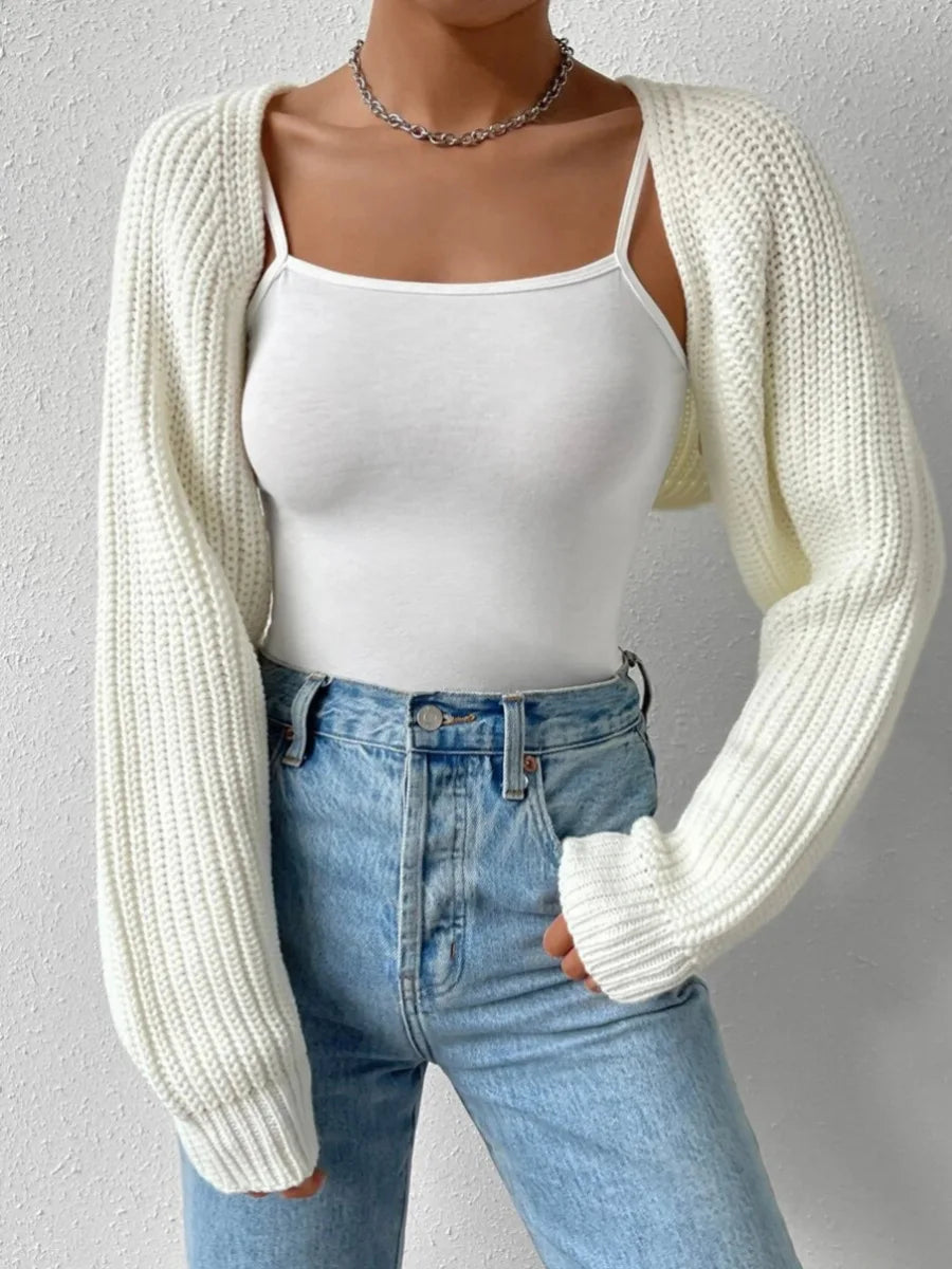Hirigin Open Front Cropped Cardigan Long Sleeve Ribbed Knit