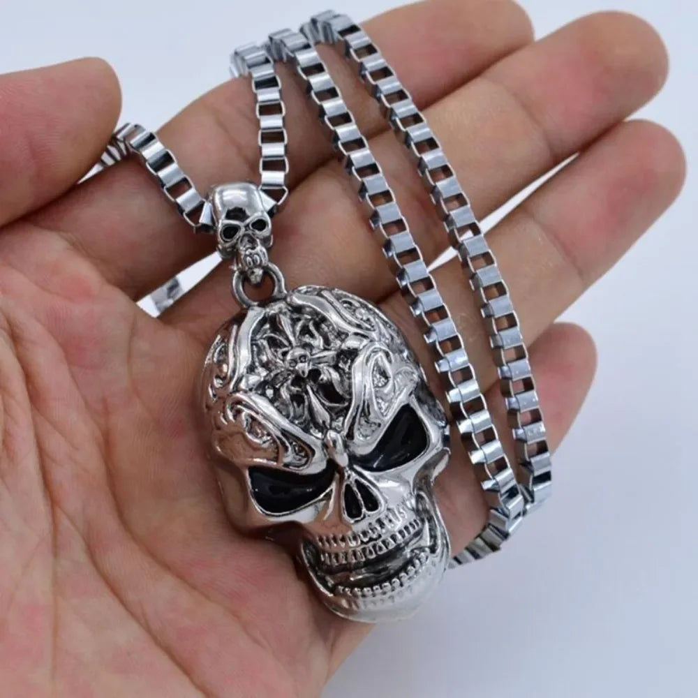 Vintage Gothic Evil Skull Pendant Necklace for Men and Women