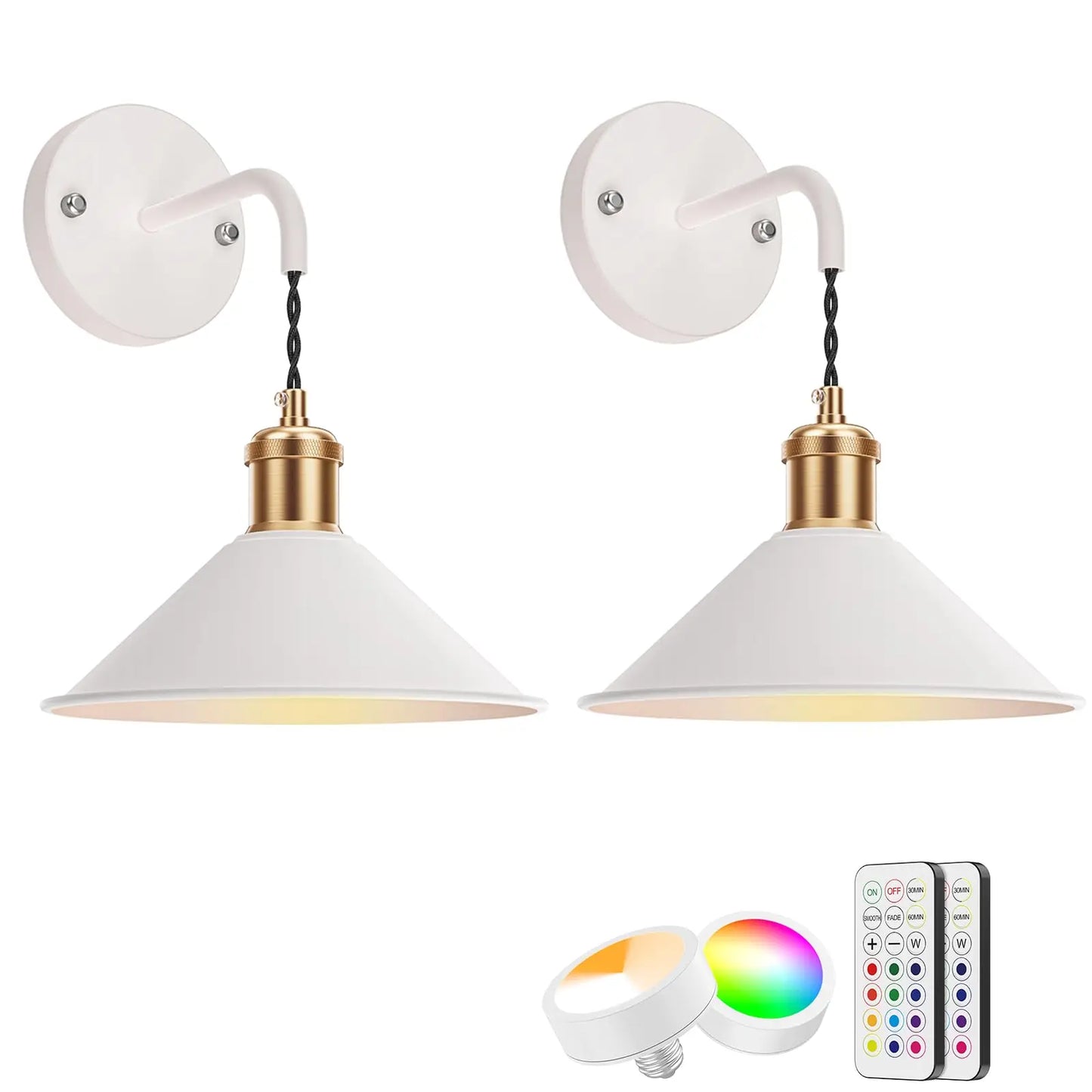 PRTILOUD Set of 2 Battery-Operated Wall Sconces With Remote