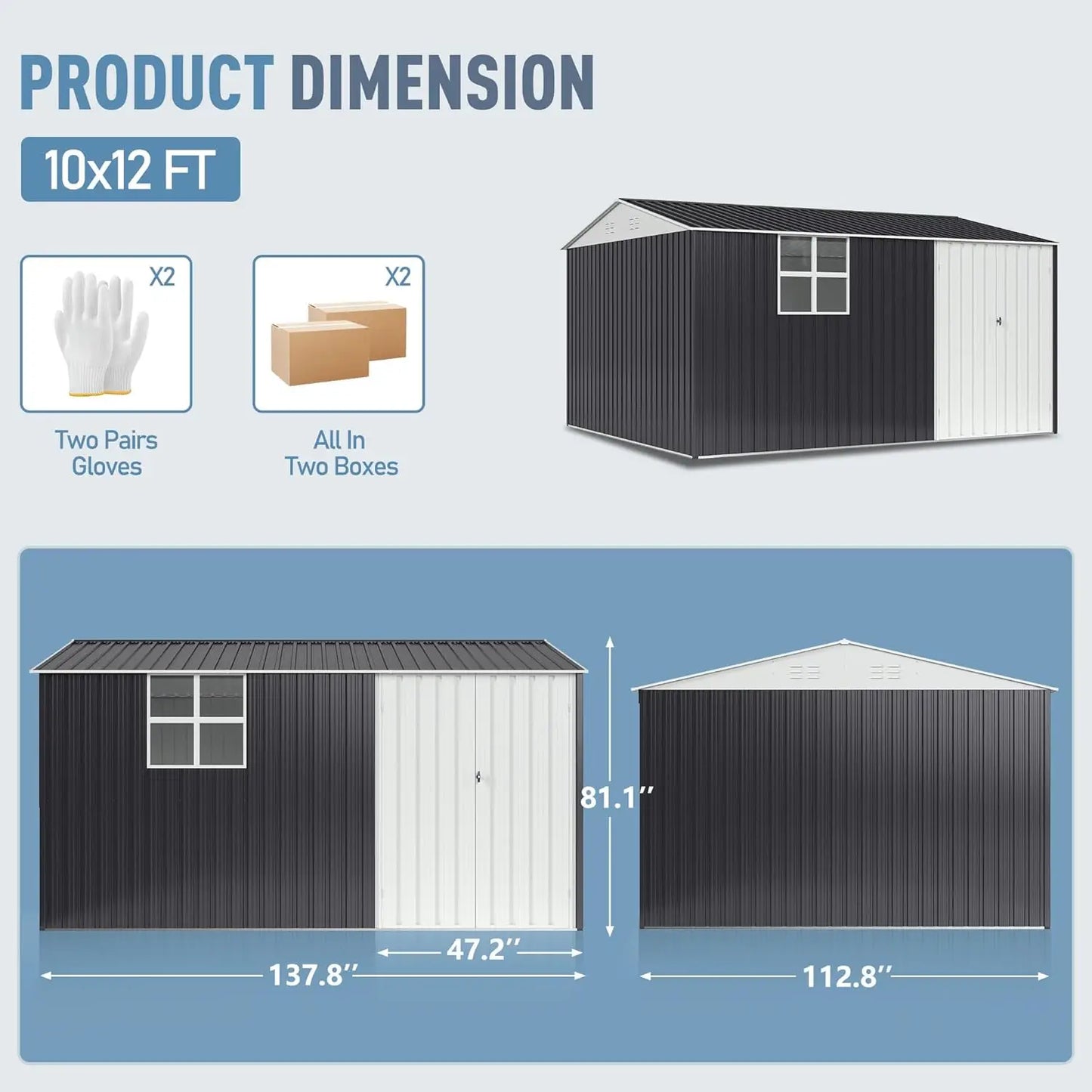 VIWAT Outdoor Metal Storage Shed With Window Lockable Door Heavy Duty Frame