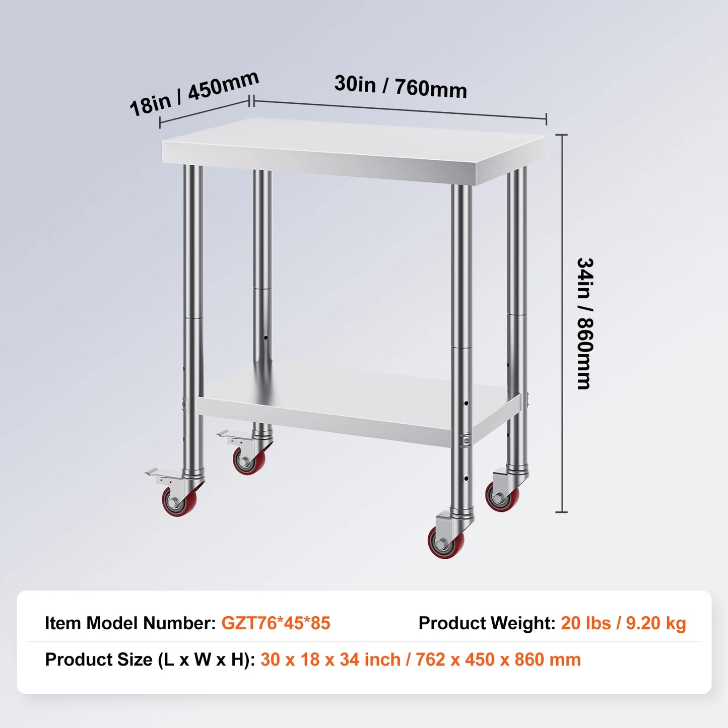 SucceBuy Stainless Steel Kitchen Work Table With Caster Wheels