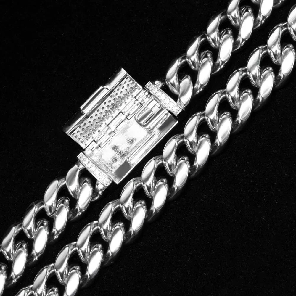8/10/12/14mm  Solid Stainless Steel Cuban Miami Link Chain Necklaces for Men Hip Hop Bling Iced out Rapper Jewelry