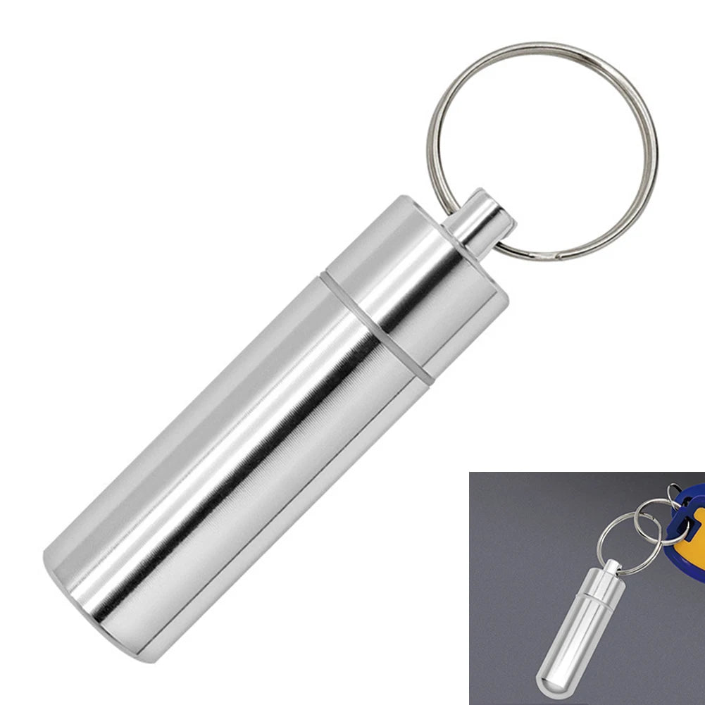 Keychain Pill Box Case Bottle Portable Waterproof Aluminum
