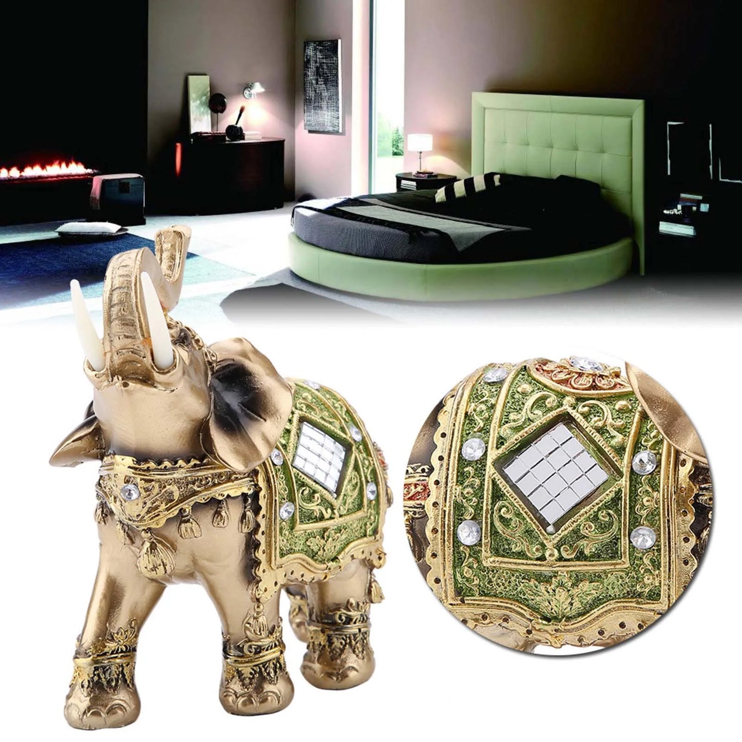 Feng Shui Green Elephant Statue Wealth Figurine Home Decoration