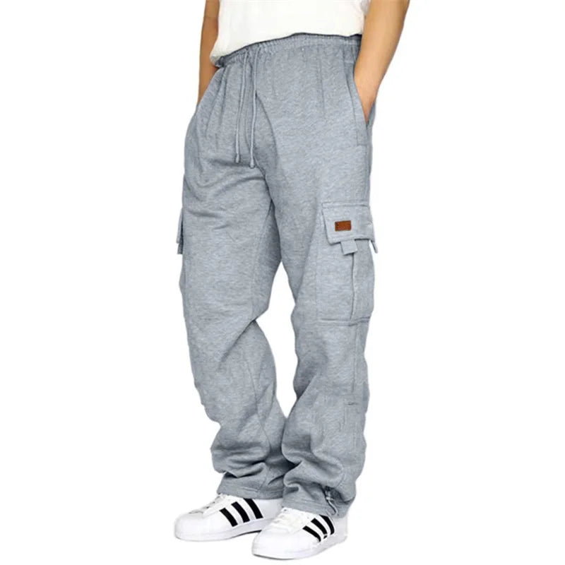 Hirigin Men's Loose Cargo Pants Elastic Waist Wide Leg Drawstring