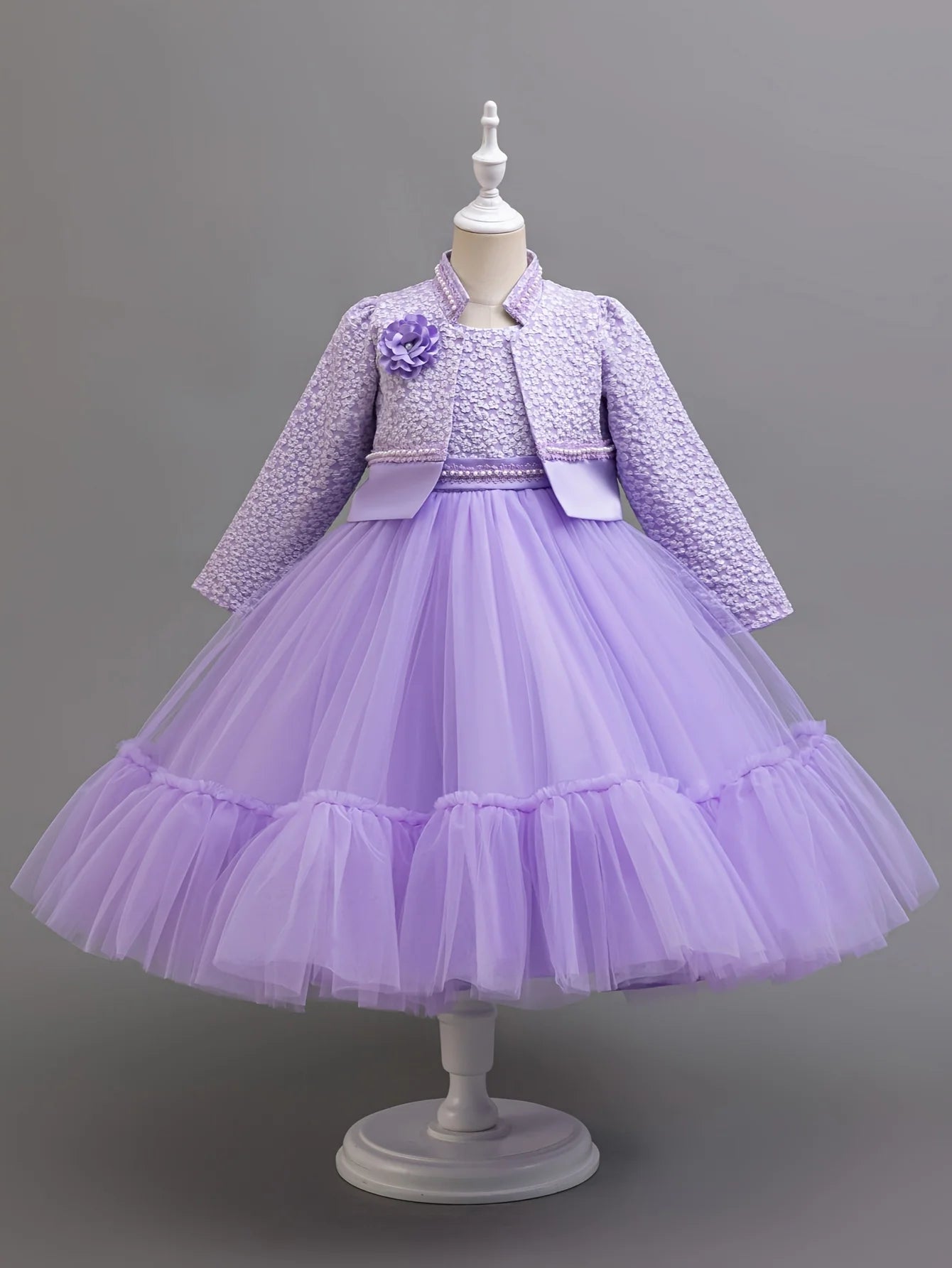 NONECN Girls Dress Set Floral Lace Coat Outfit for Princess