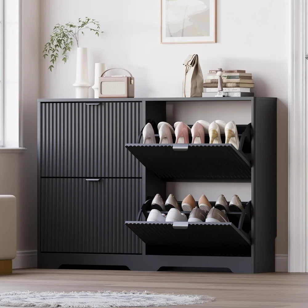 Shoe Cabinet For Entryway With Four Flip Drawers And Shelves
