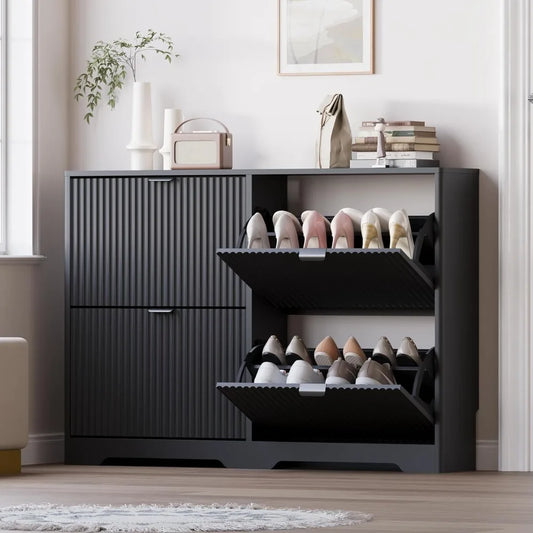 Shoe Cabinet For Entryway With Four Flip Drawers And Shelves