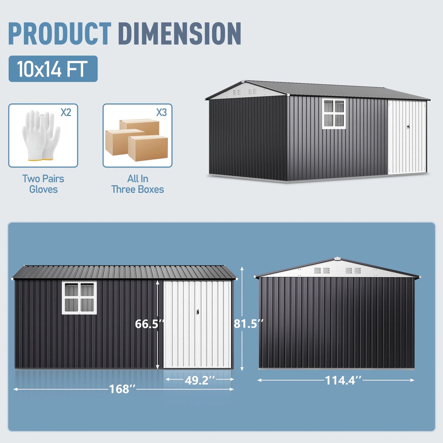 VIWAT Outdoor Metal Storage Shed With Window Lockable Door Heavy Duty Frame