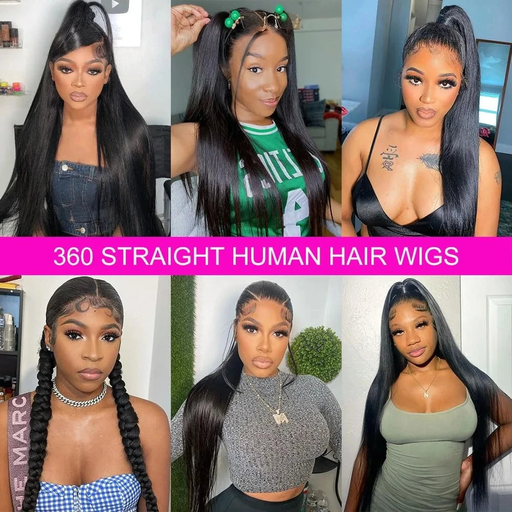 SoGreat 360 Lace Wig Invisible Drawstring Bone Straight Human Hair Wigs Natural Black Wig 360 Straight Lace Front Wigs Brazilian