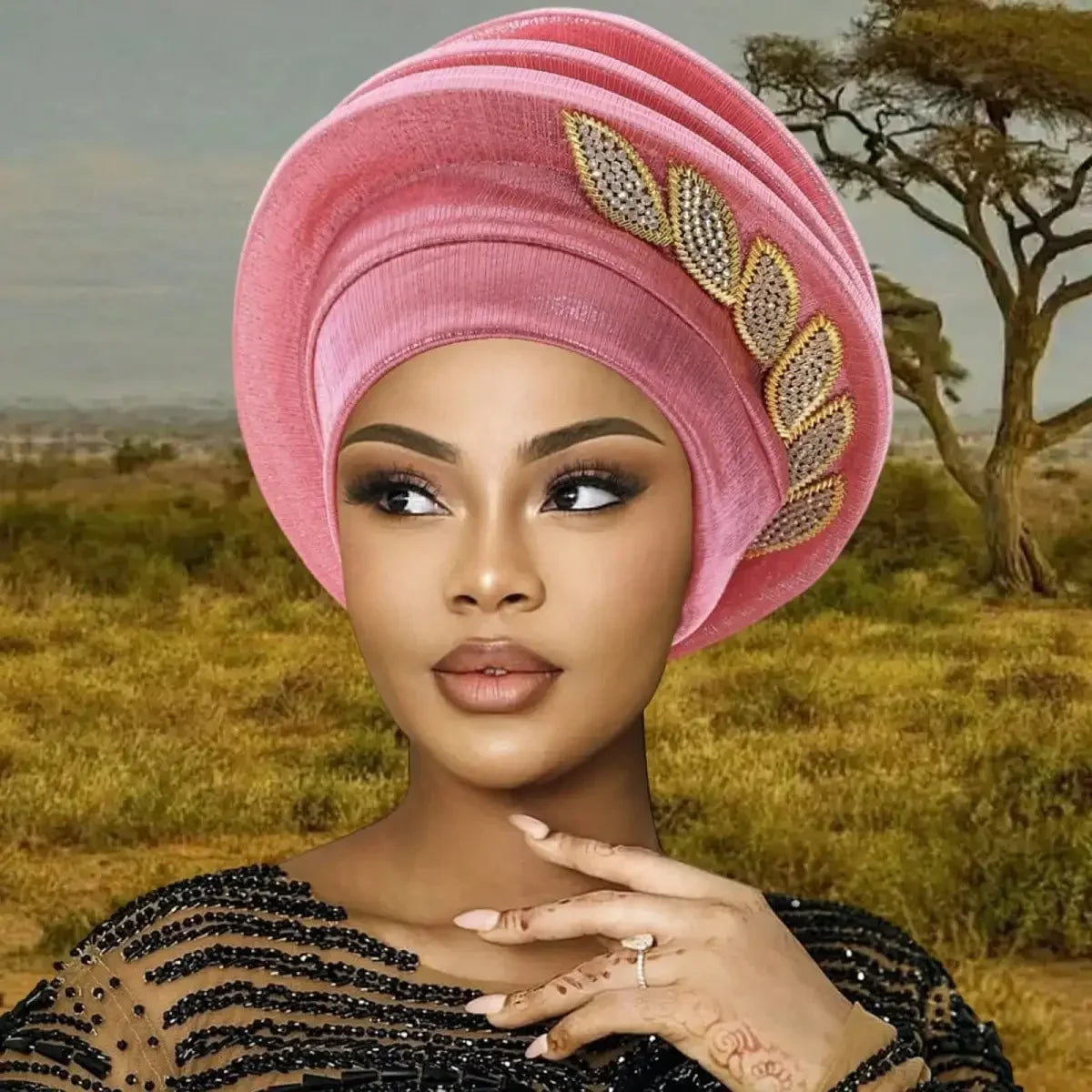 2026 Women African Hat, Elegant Pleated Leaves Turban Hat Head Wrap Fashion Accessories