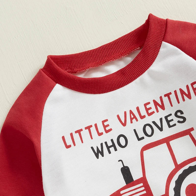 Toddler Boy Valentine s Day Outfit Tractor Graphic Long Sleeve Sweatshirt and Elastic Waist Jogger Pants Set for Baby Boy