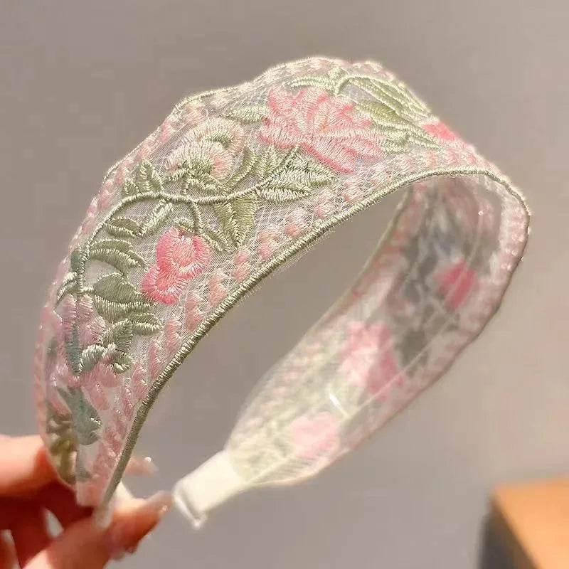 Three Pack Embroidered Floral Headbands Polyester Hair Accessories