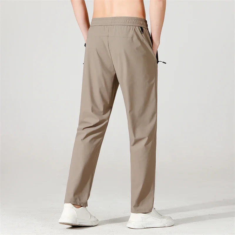 Ice Silk Mens Summer Breathable Outdoor Stretch Straight Leg Trousers