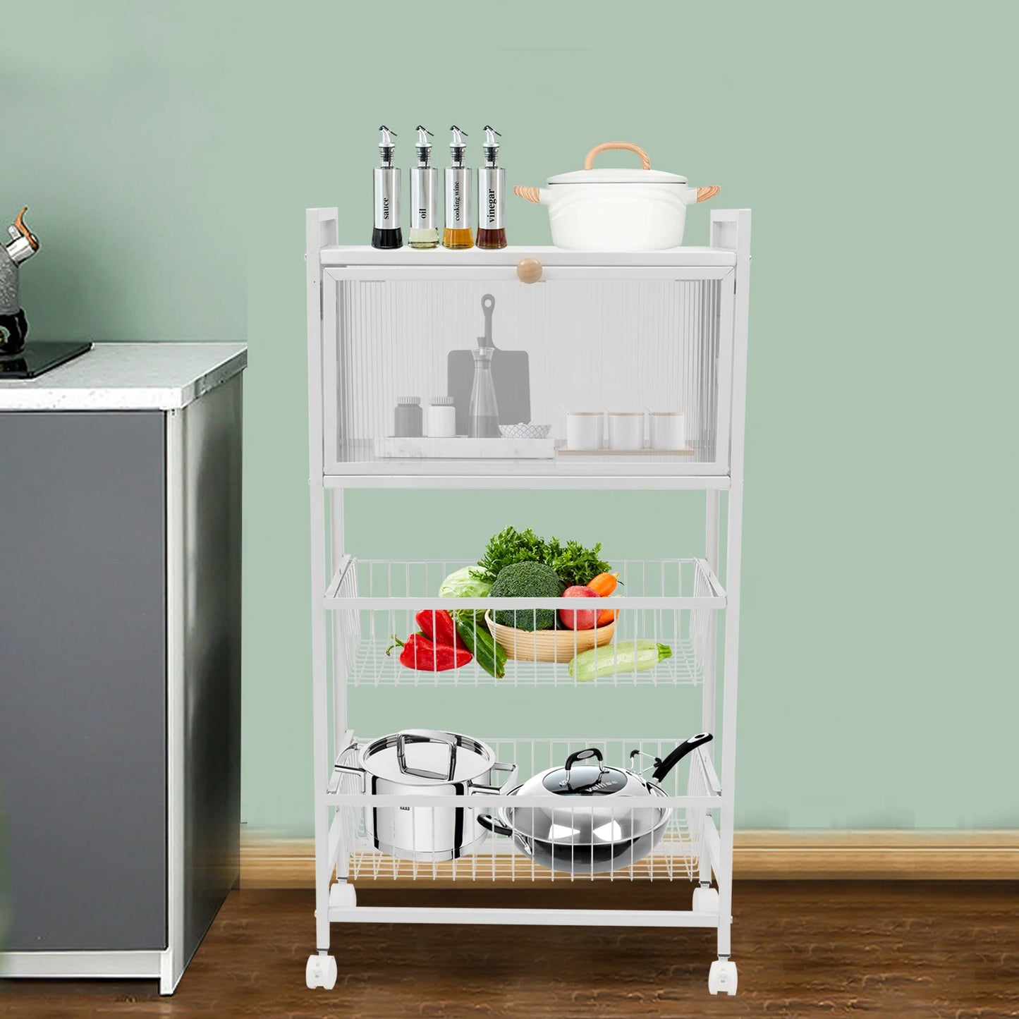 Four-Tier Kitchen Storage Rack With Brake Casters Organizer