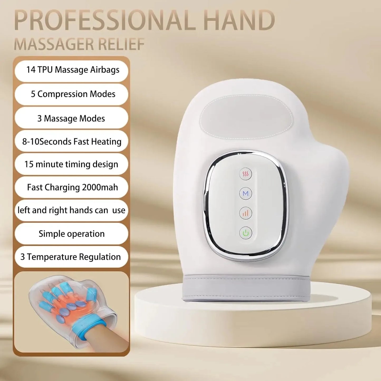 Hand Massager With Heat And Airbag Compression For Carpal Tunnel