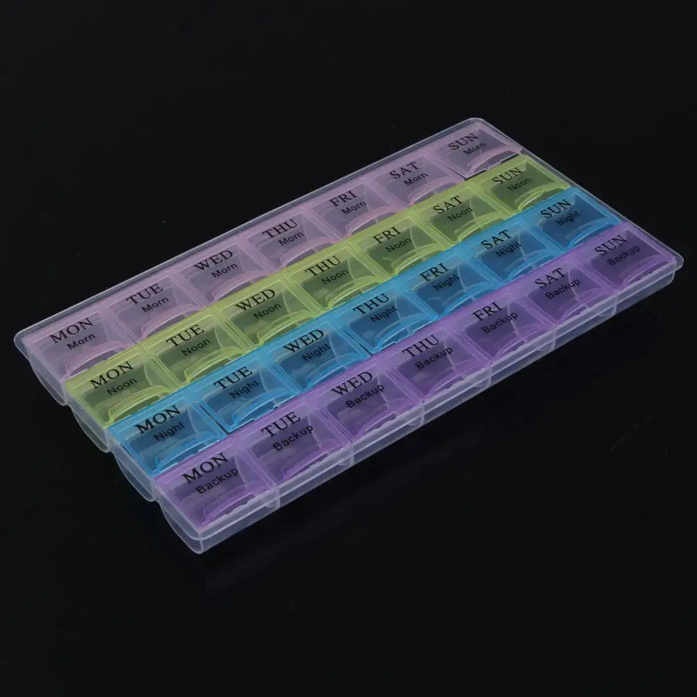 Portable 28 Compartment Weekly Medicine Pill Dispenser Case