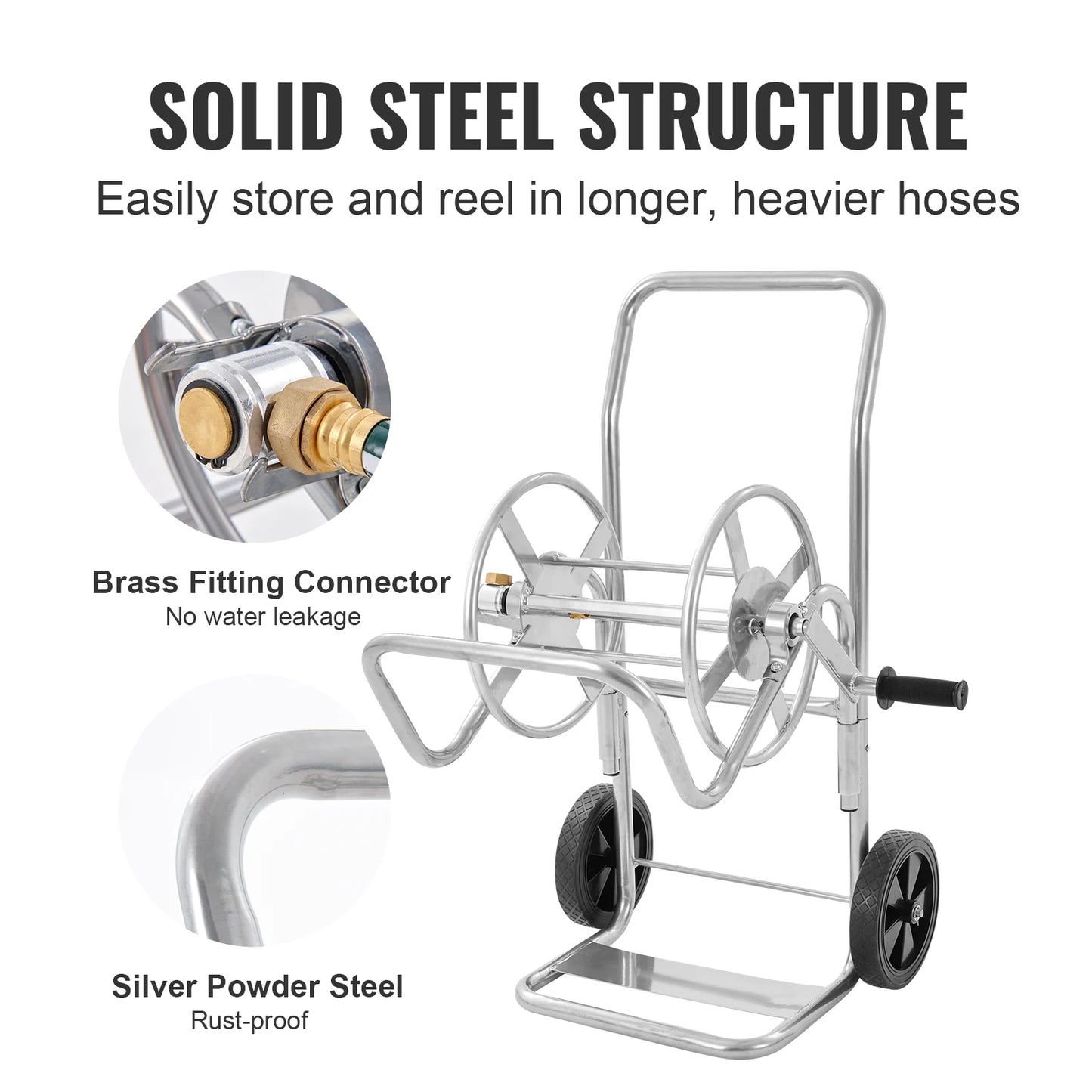 SucceBuy Hose Reel Cart Garden Water Hose Carts Mobile Tools with Wheels Heavy Duty Powder-coated Steel Outdoor Planting for Gar