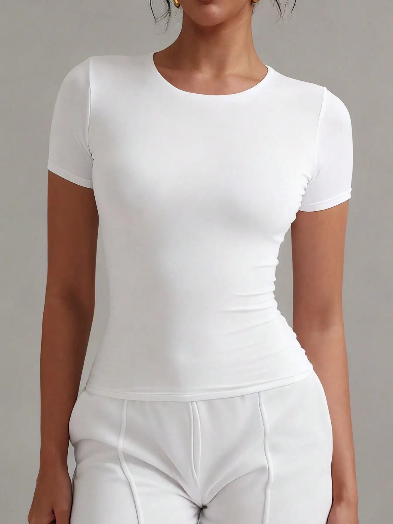 Women's Solid Round Neck Short Sleeve T Shirt Casual Wear