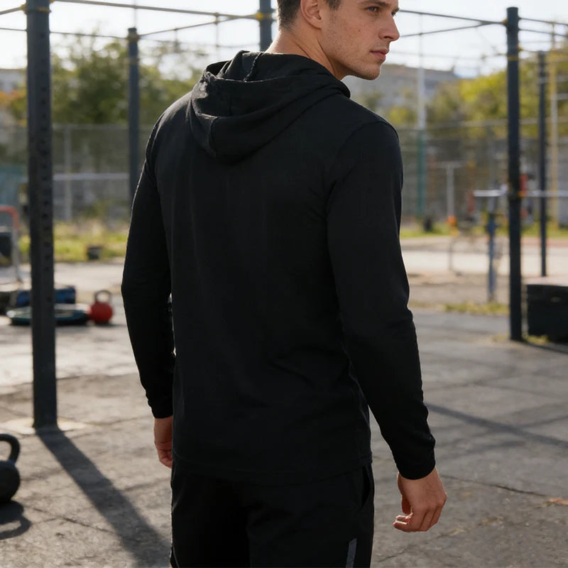 Men's Quick Dry Hooded Long Sleeve Polyester Tee Shirt
