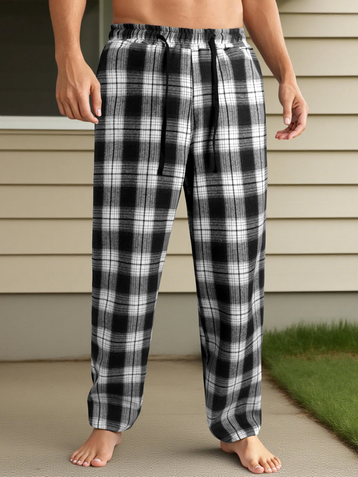 Men's Checkered Lounge Pants With Adjustable Drawstring Waistband