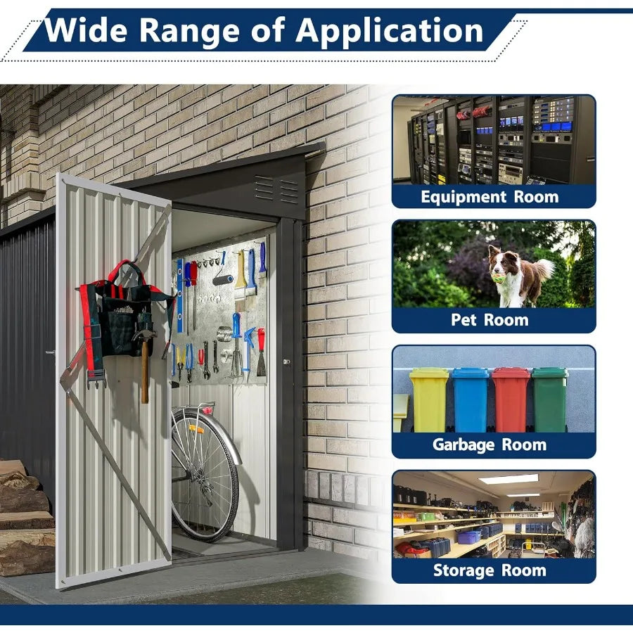 4' x 8' Metal Wall Side Storage Shed for Outdoor Use in Garden Backyard and Patio Durable Black Outdoor Storage Cabinet with Le