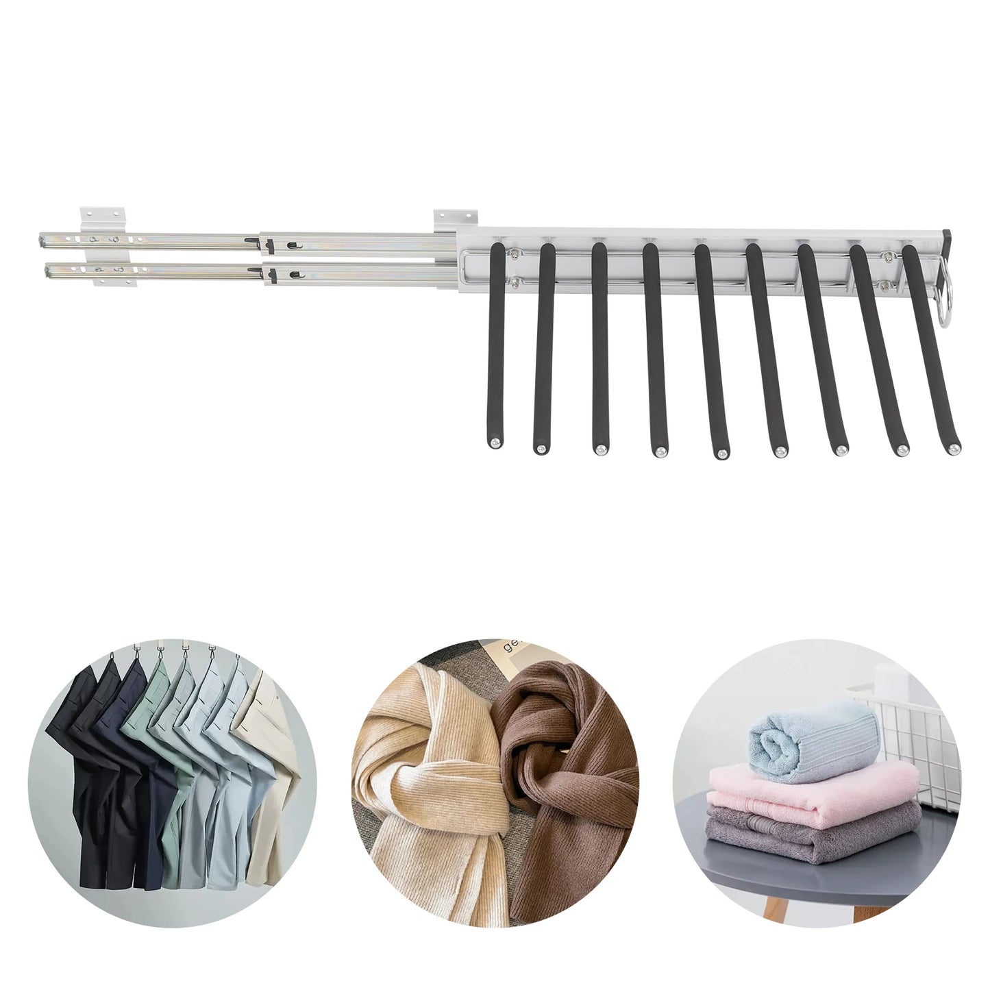 Bymaocar Pull Out Pants Rack 9 Rod Retractable Wardrobe Organizer