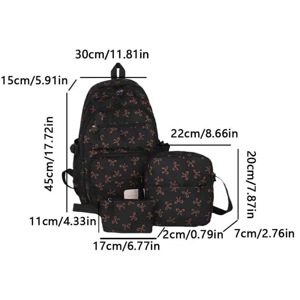 3Pcs/Set Bow Print Backpack with Crossbody Bag and Small Purse Bow Student Bookbag Simple Backpack for Elementary Middle Kids