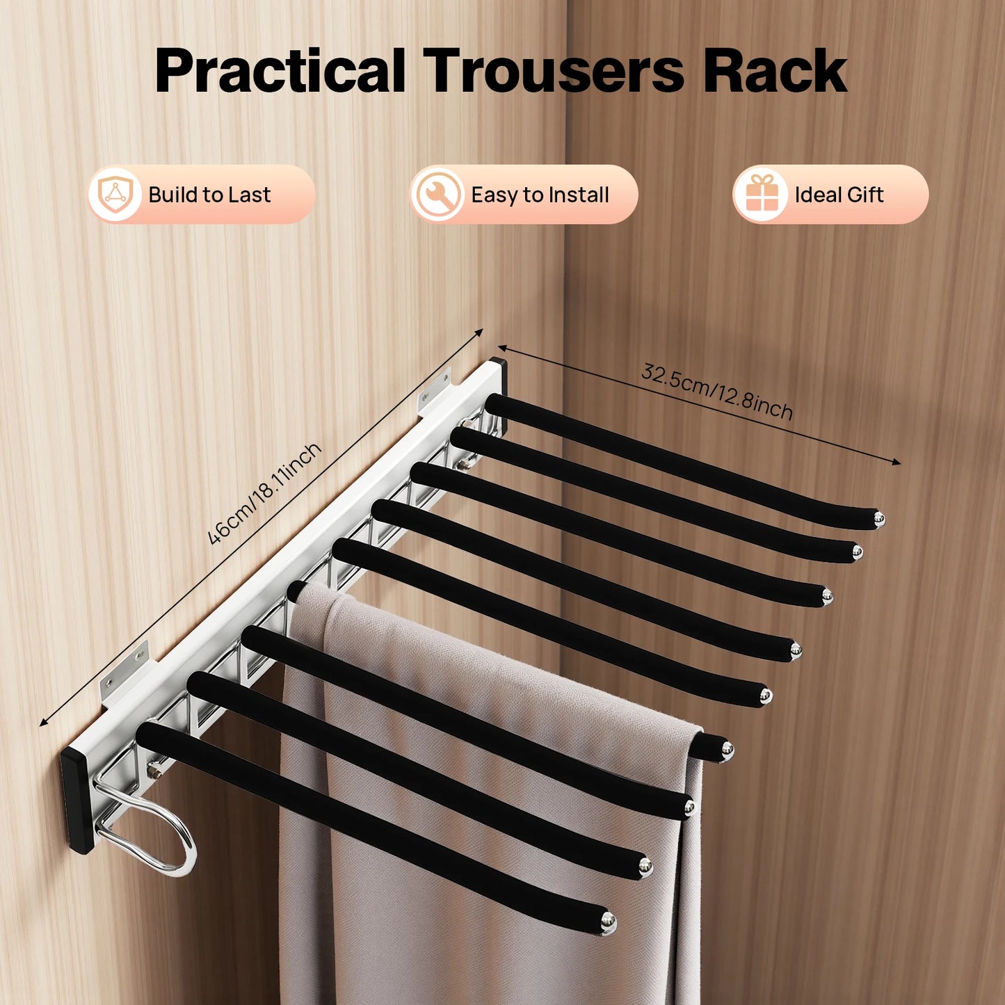 Bymaocar Pull Out Pants Rack 9 Rod Retractable Wardrobe Organizer
