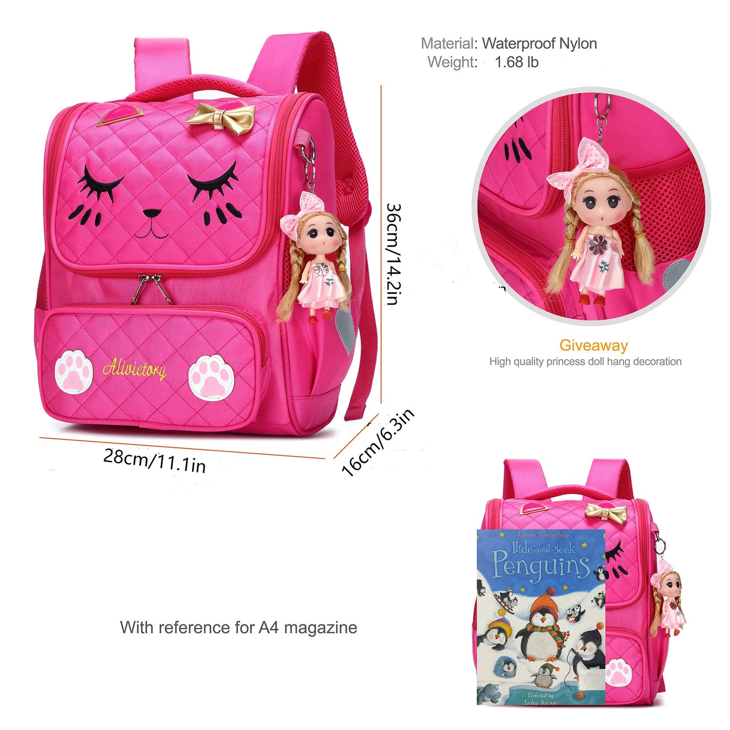 Set-2pcs with lunch bagGirls Backpacks, Waterproof Cute Backpack for Girl Preschool Bookbags Elementary School Bags