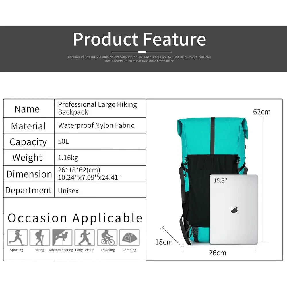 Large Capacity Hiking Backpack With Internal Frame For Camping