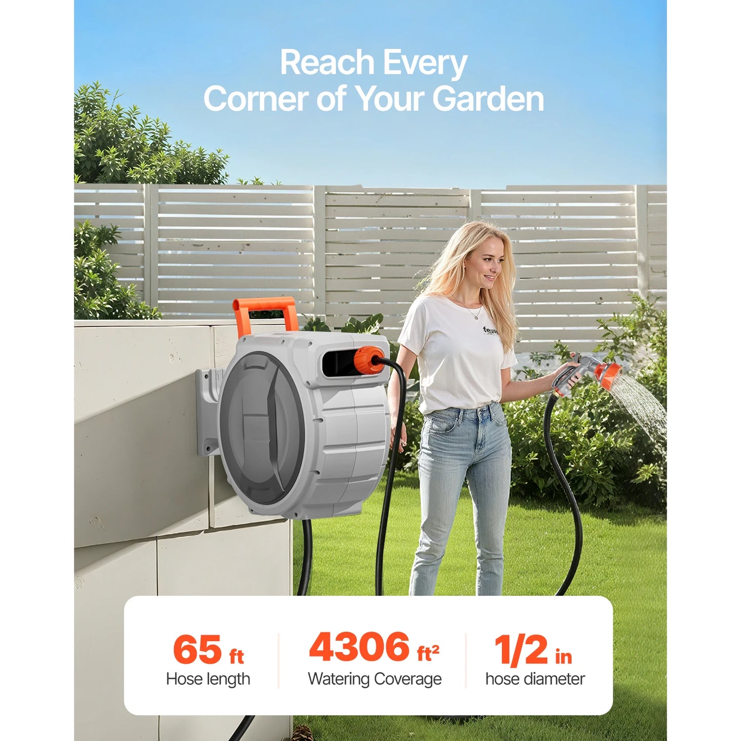 SucceBuy Retractable Garden Hose Reel 9-Pattern Nozzle 180 Degree Bracket