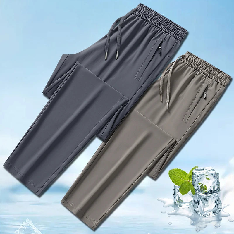 Ice Silk Mens Summer Breathable Outdoor Stretch Straight Leg Trousers