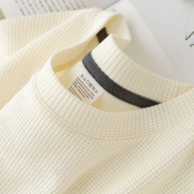 Men's Summer Waffle Knit Round Neck T Shirt Breathable Casual