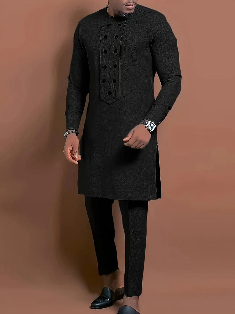 Men's Casual Long-Sleeve Two-Piece Set Top and Trousers