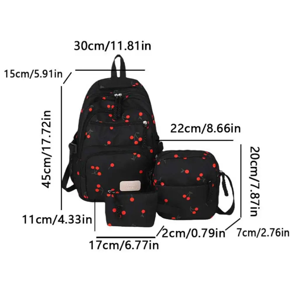 3Pcs/Set Bow Print Backpack with Crossbody Bag and Small Purse Bow Student Bookbag Simple Backpack for Elementary Middle Kids