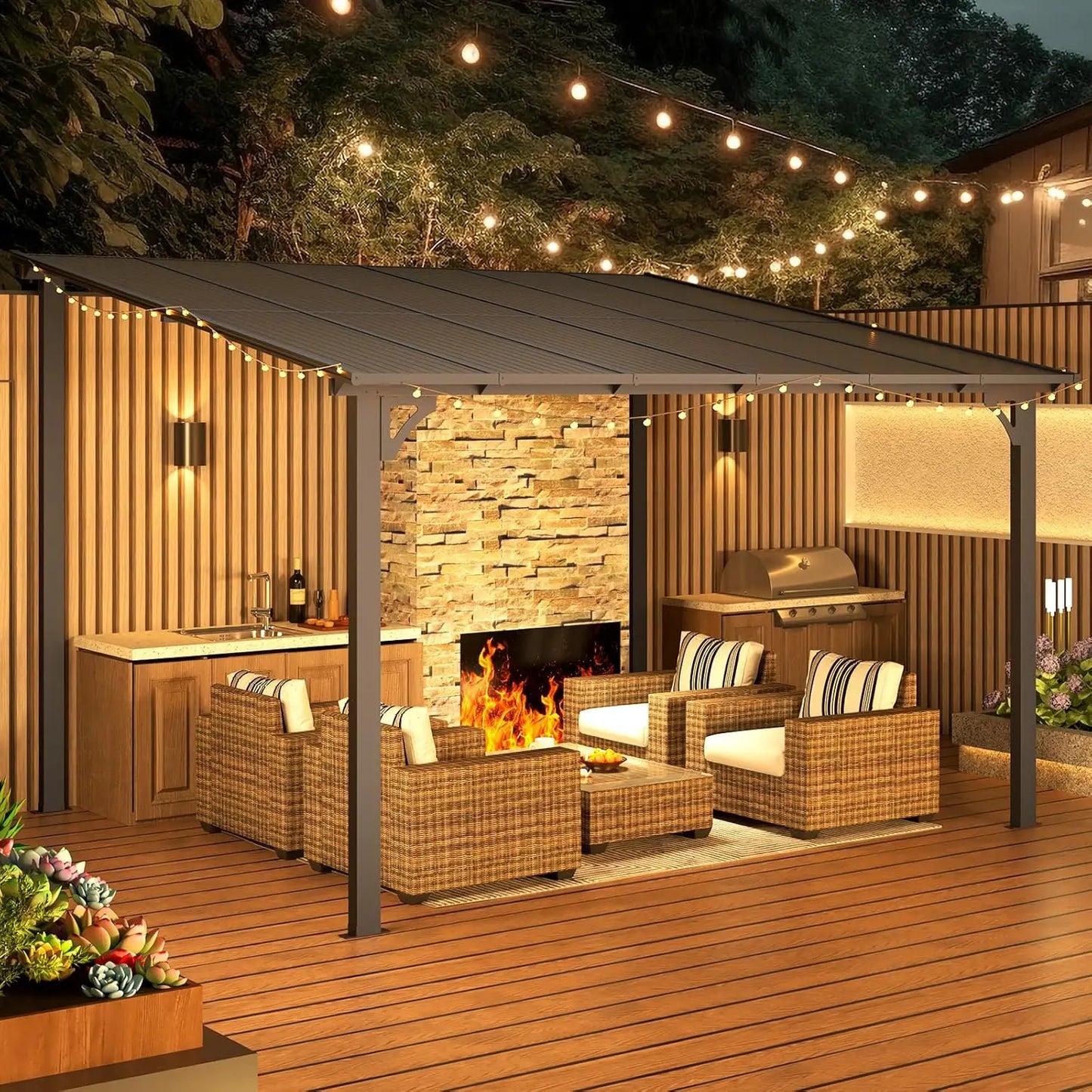 Wall Gazebo Hard Top Outdoor Patio Pergola